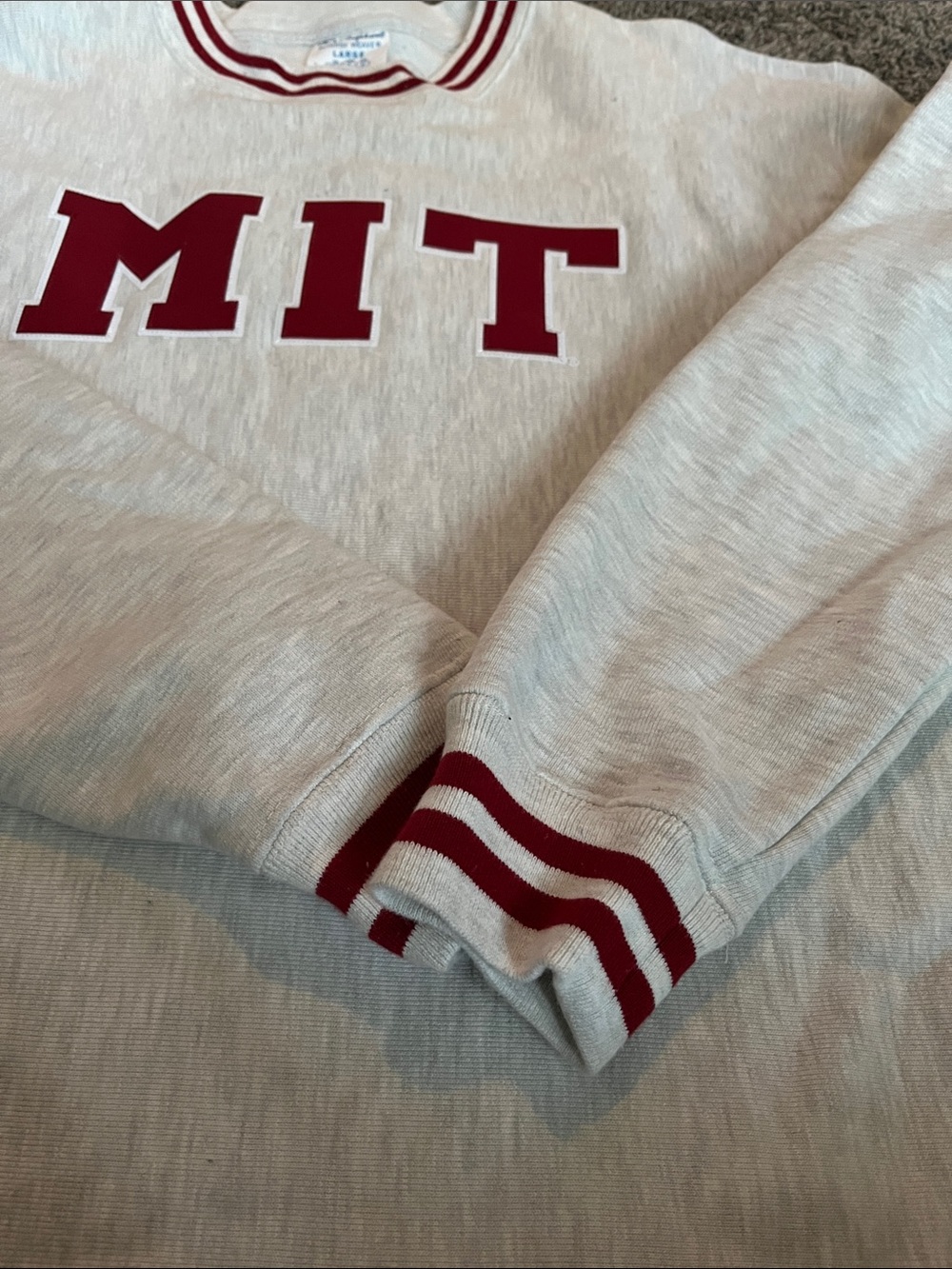 Champion Crewneck Sweatshirt in Light Gray with Red MIT Lettering. Large. - Picture 10 of 12
